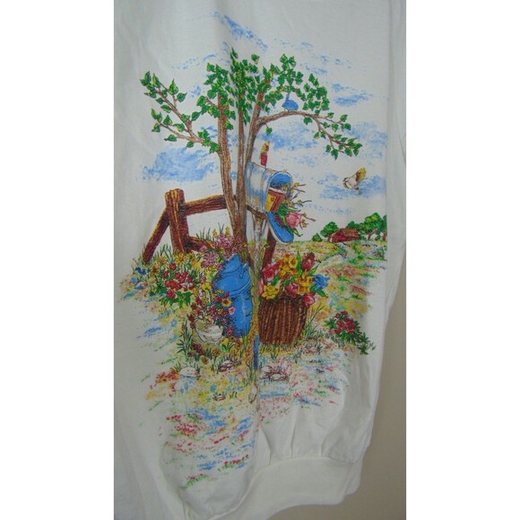 VTG 90's Basic Editions Graphic T-shirt White Mailbox Grandmacore Cottagecore M - Picture 5 of 9